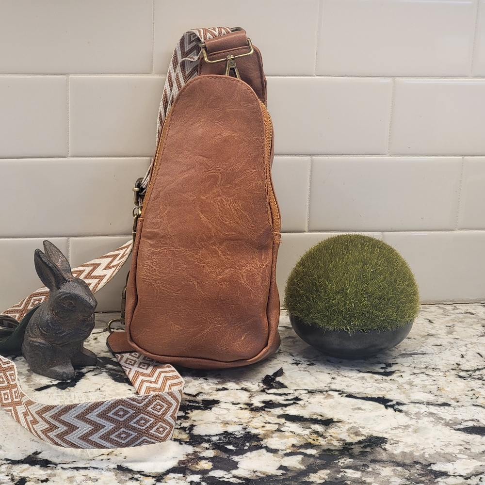 Crossbody boho bag with guitar strap